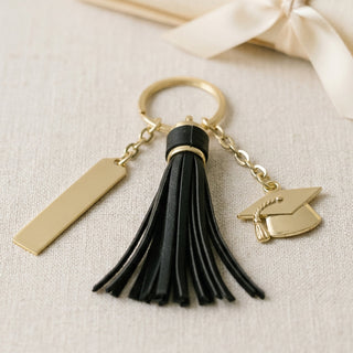 Gold Graduation Keychain with Black Tassel & Cap Things Engraved