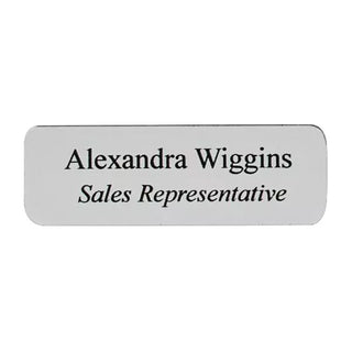 Large Silver/Black Plastic Name Tag With Pin Back