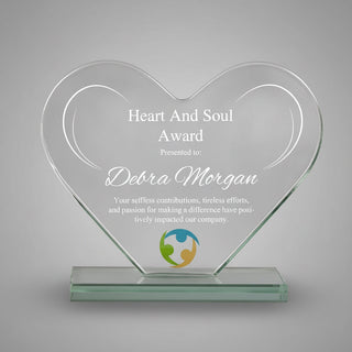 Logo Printed Glass Heart Shaped Award Things Engraved