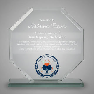 Logo Printed Octagonal Distinction Glass Trophy - Large Things Engraved
