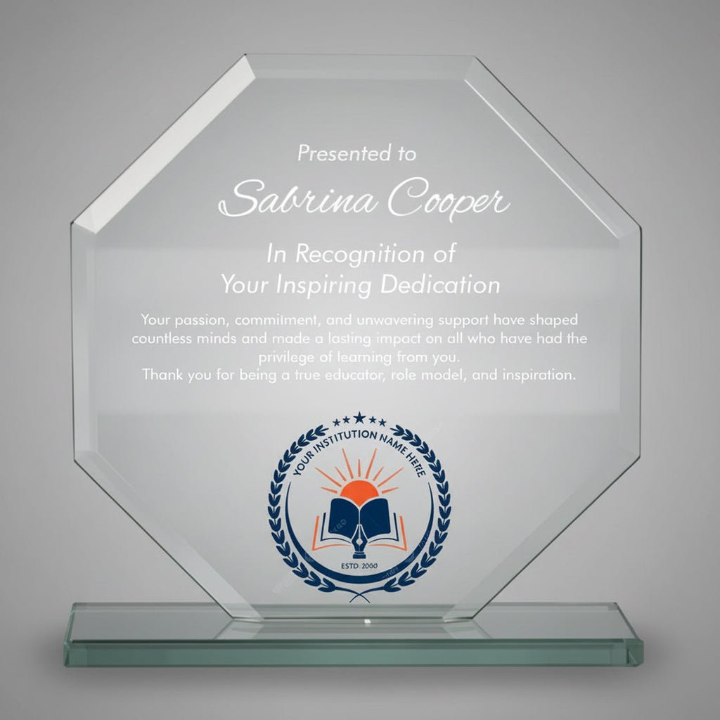 Logo Printed Octagonal Distinction Glass Trophy - Small – Things Engraved