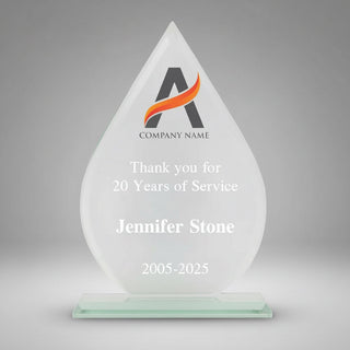 Logo Printed Teardrop Glass Award - Small Things Engraved
