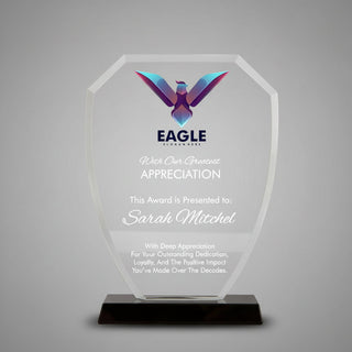 Logo Printed Valiant Shield Glass Award - Large Things Engraved