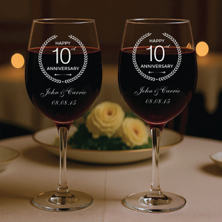 10th Anniversary Wine Glasses 16 oz | Set of 2