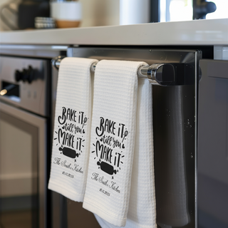 Set of 2 Personalized Waffle Weave Dish Towels – Custom Printed Kitchen Tea Towel Gift