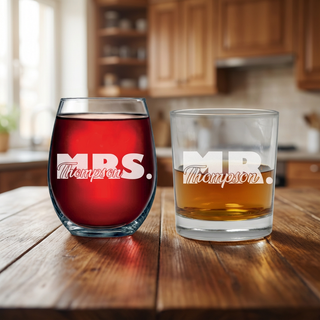 Mr. & Mrs. Stemless Wine and Whiskey Glass Set
