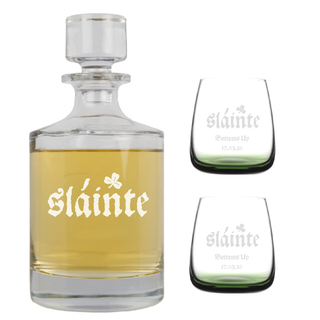 St. Patrick's Day Decanter and Emerald Whiskey Glass Set Things Engraved