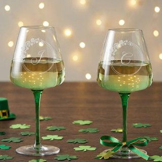 Clover Monogram Emerald  Wine Glass Set 18 oz