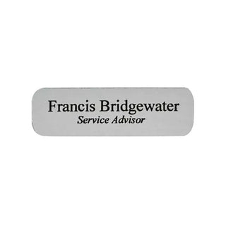 Small Silver/Black Plastic Name Tag With Magnet Back 2.5" X 0.75"