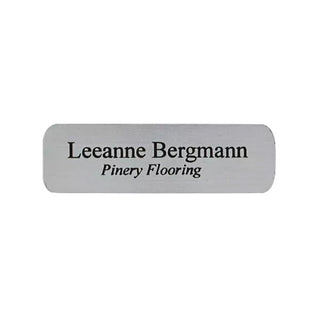 Small Silver/Black Plastic Name Tag With Pin Back 2.5" X 0.75"