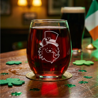 St. Patrick's Day Fox with Pipe Stemless Wine Glass 15 oz