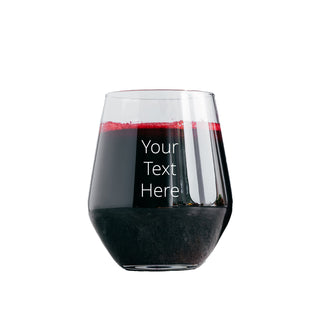 Stemless Wine glass with a place on front or bottom for custom etching or engraving.