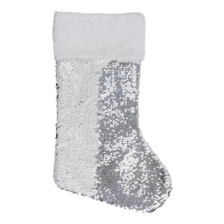 Silver Sequin Christmas Stocking White Velvet