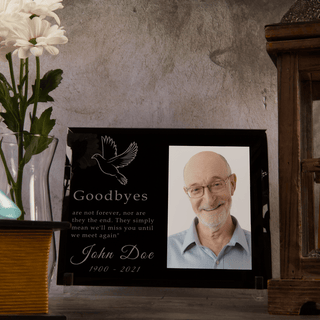 Goodbyes Are Not Forever Custom Engraved Black Glass Frame