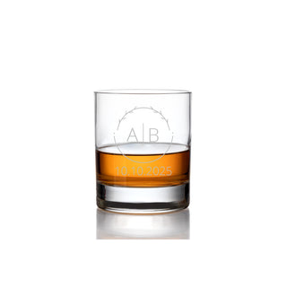 Verre à whisky gravé personnalisé avec monogramme de couple encerclé et date