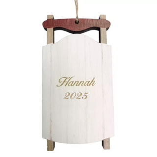 Personalized Wooden Sled Christmas Ornament – Custom Message, Text, Name Things Engraved