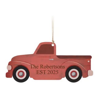 Personalized Wooden Truck Christmas Ornament – Custom Message, Name or Date Things Engraved