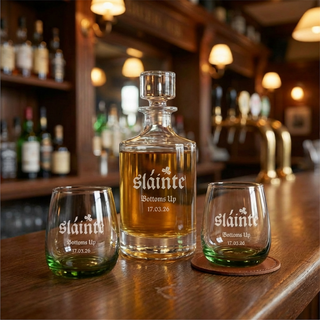 St. Patrick's Day Decanter and Emerald Whiskey Glass Set Things Engraved