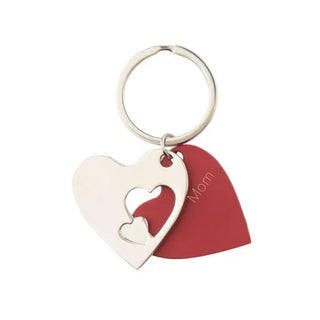 Layered Red and Silver Hearts Keychain with Custom Engraving