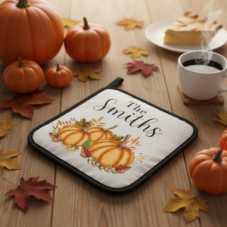 Personalized Family Name Pumpkin Fest Pot Holder – Custom Engraved Fall Kitchen & Thanksgiving Gift Things Engraved