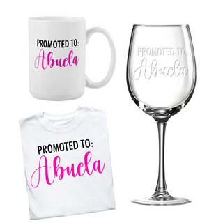 Promoted to Grandma Shirt, Wine Glass, and Mug Bundle