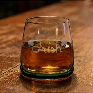 Engraved Emerald Irish Whiskey Glass 12 oz