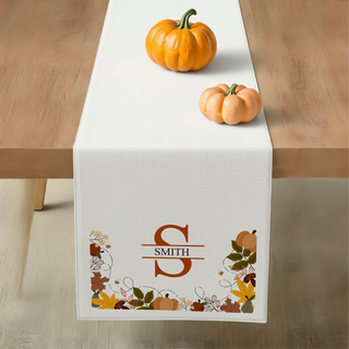 Thanksgiving Table Runner – Personalized Fall Monogram & Family Name Custom Decor