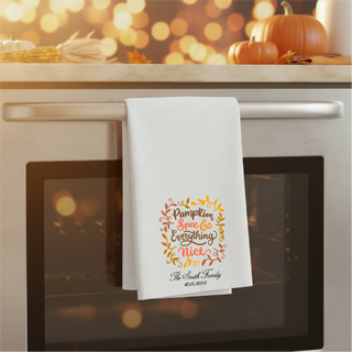 Pumpkin Spice Personalized Dish Towel – Custom Fall Waffle Weave Kitchen Towel with Name & Date